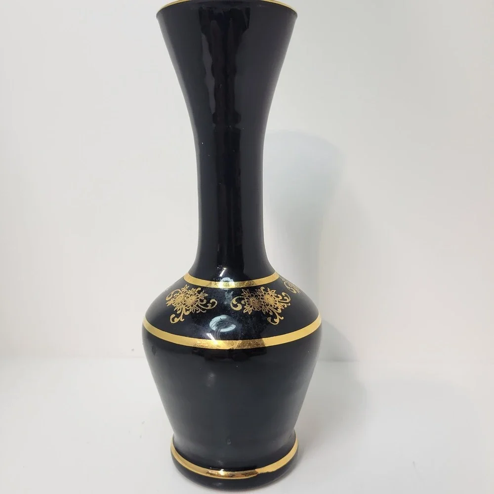 Original Toscana Vase Black Gold Cameo Italian‎ Hand-Arbeit Decor